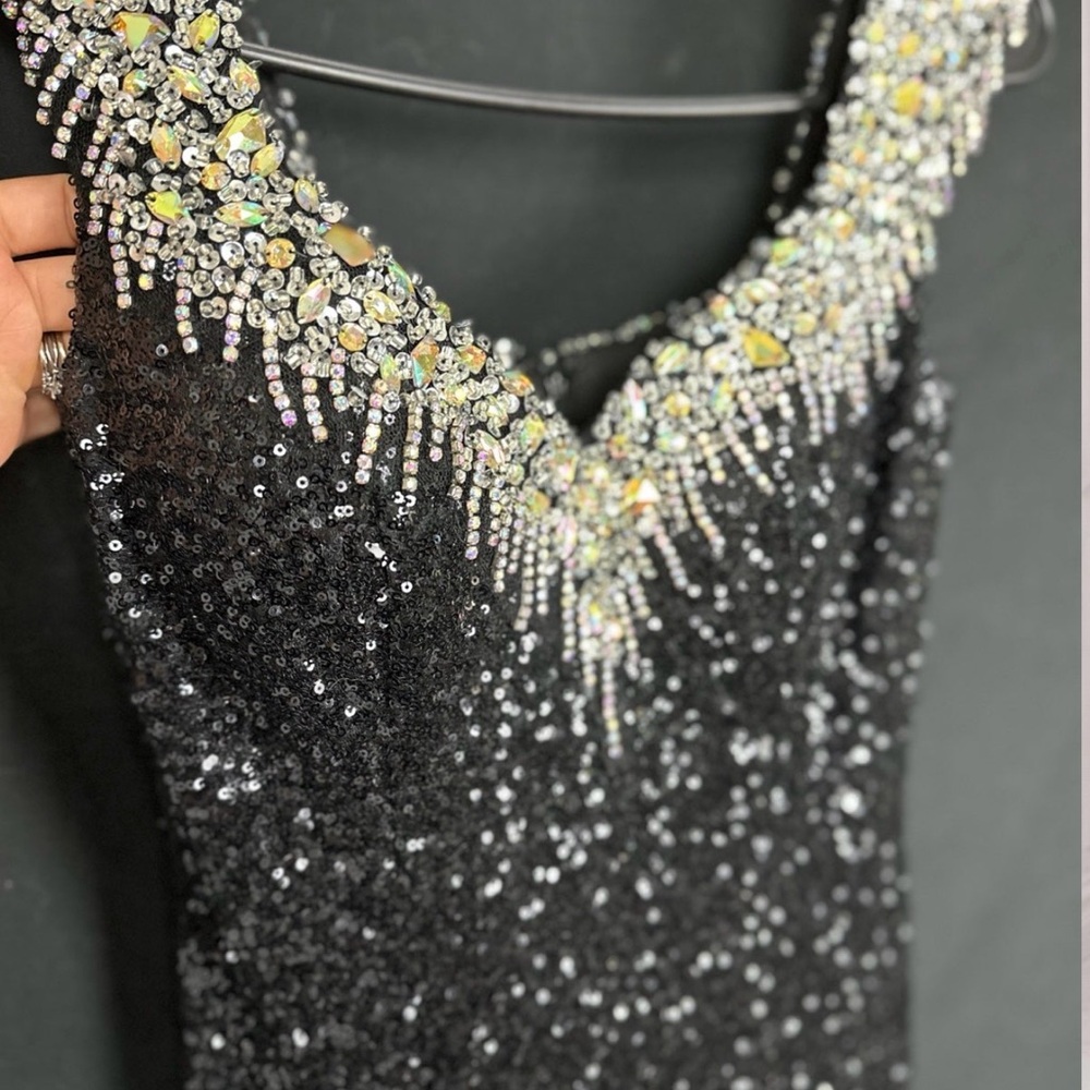 Jovani Black Sequin Off-Shoulder Gown - Picture 2 of 3